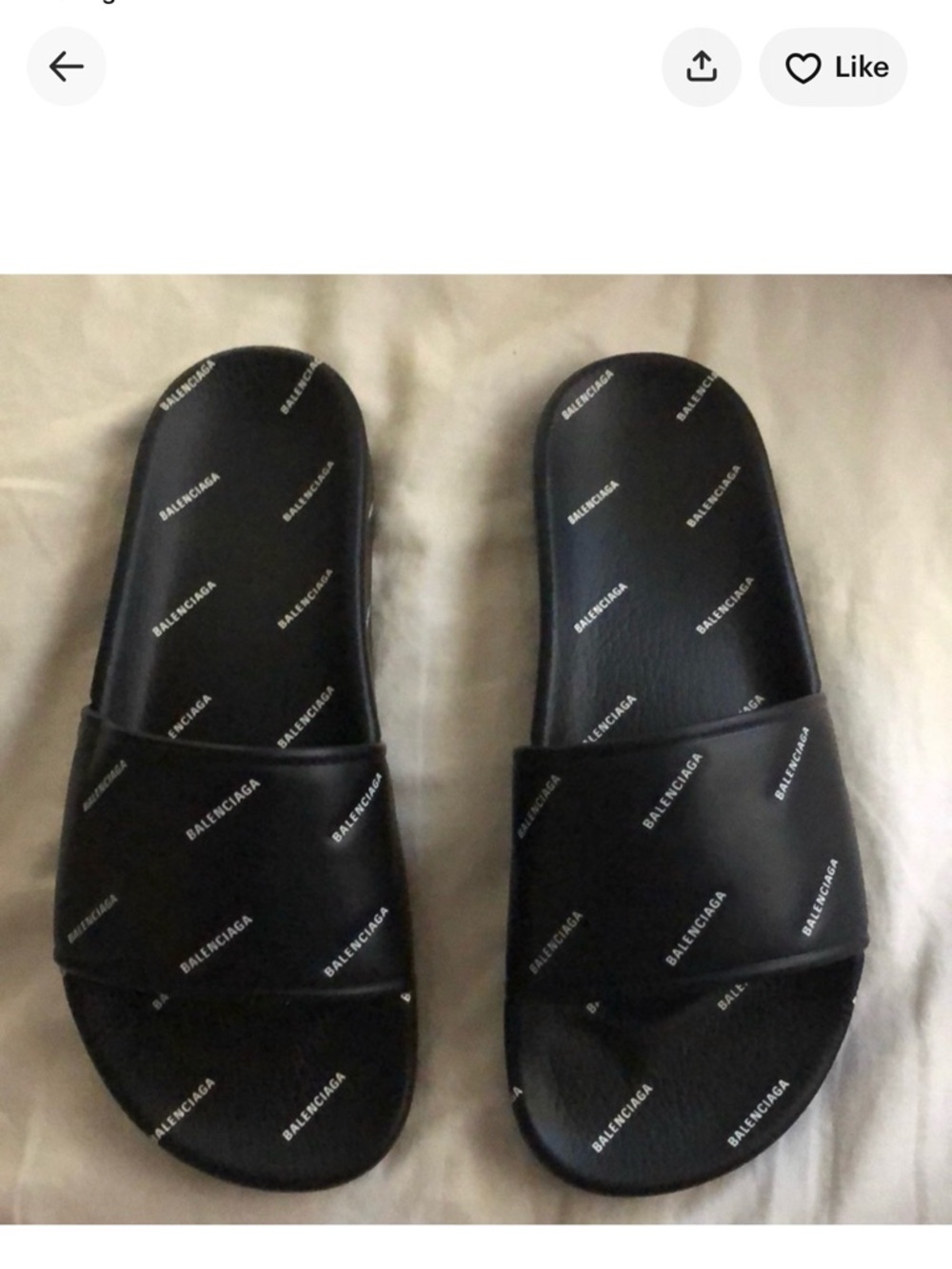 Balenciaga Black Logo Print Slide Sandals